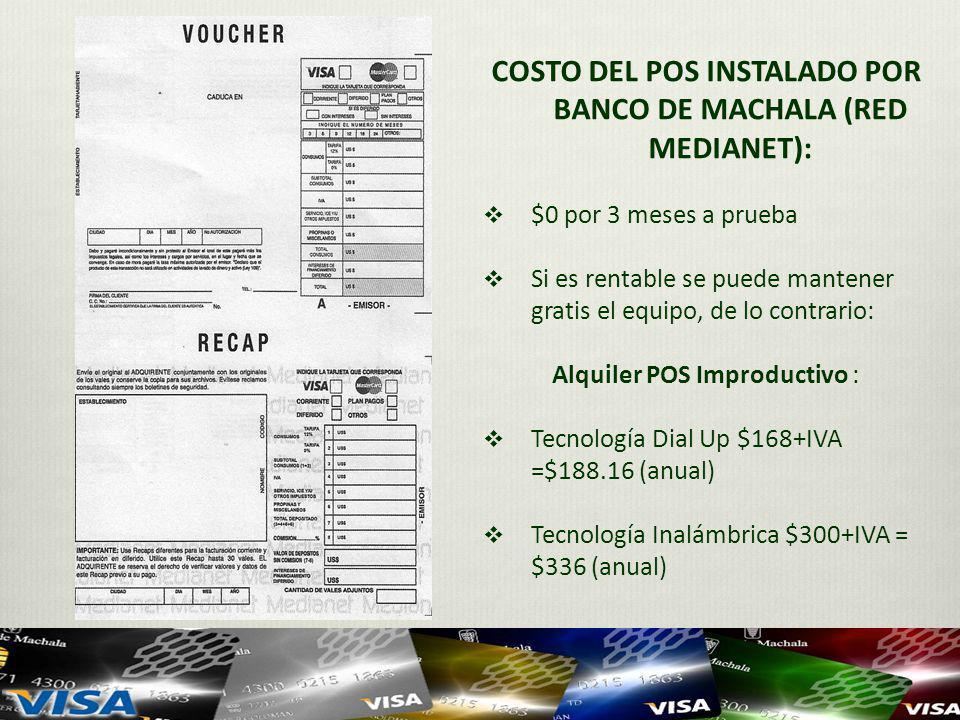 COSTO DEL POS INSTALADO POR BANCO DE MACHALA (RED MEDIANET):