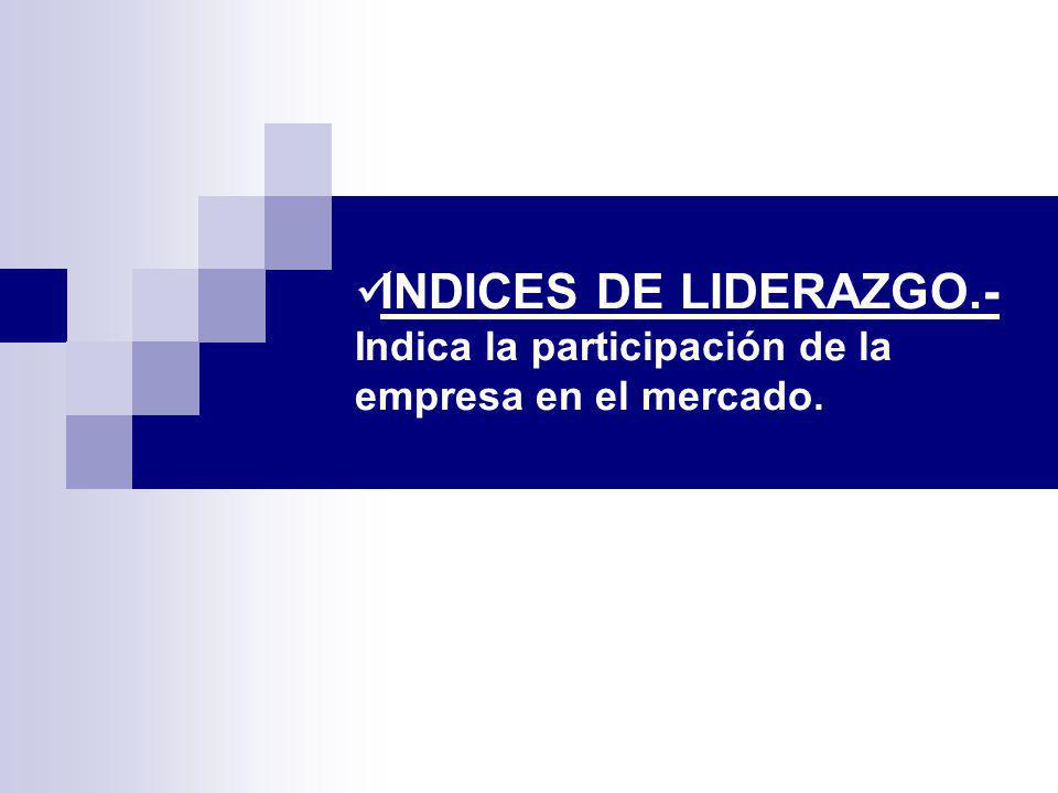 INDICES DE LIDERAZGO.- Indica la participación de la empresa en el mercado.