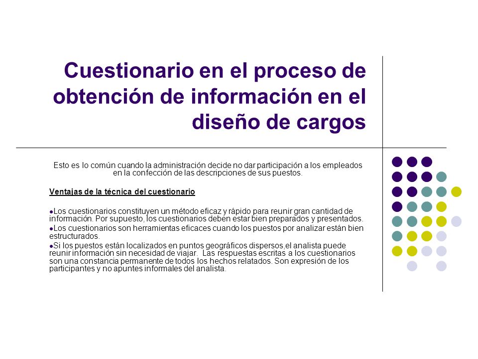 Cuestionario en el proceso de obtención de información en el diseño de cargos