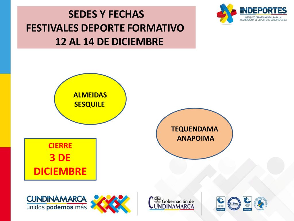SEDES Y FECHAS FESTIVALES DEPORTE FORMATIVO 12 AL 14 DE DICIEMBRE