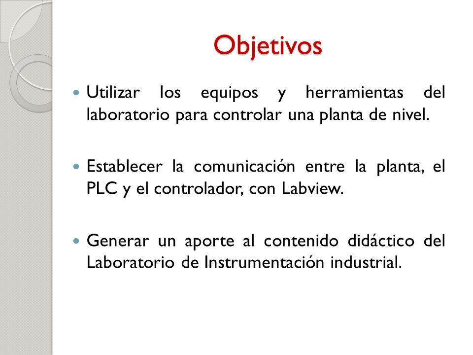 Objetivos Utilizar los equipos y herramientas del laboratorio para controlar una planta de nivel.