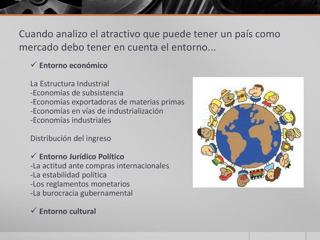 Cuando analizo el atractivo que puede tener un país como mercado debo tener en cuenta el entorno...