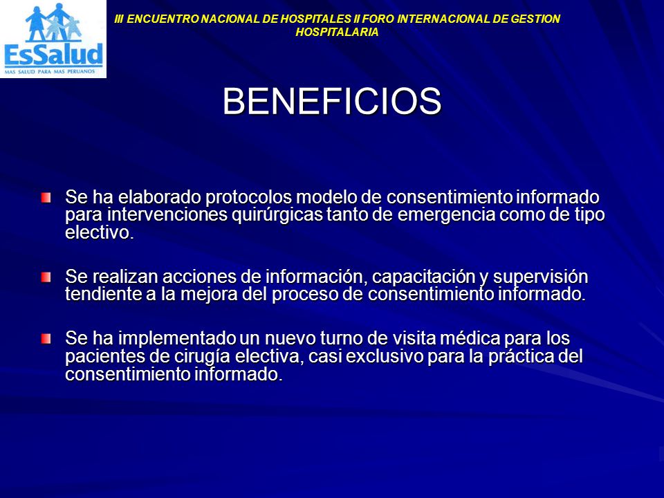 III ENCUENTRO NACIONAL DE HOSPITALES II FORO INTERNACIONAL DE GESTION HOSPITALARIA