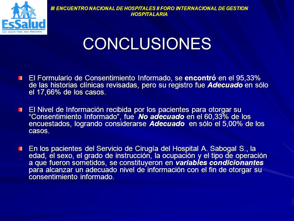 III ENCUENTRO NACIONAL DE HOSPITALES II FORO INTERNACIONAL DE GESTION HOSPITALARIA