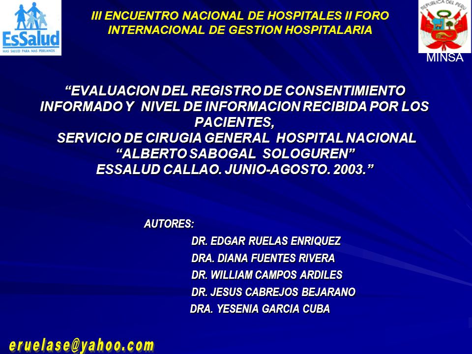 III ENCUENTRO NACIONAL DE HOSPITALES II FORO INTERNACIONAL DE GESTION HOSPITALARIA