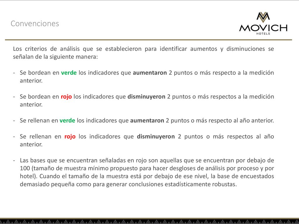 Convenciones Los criterios de análisis que se establecieron para identificar aumentos y disminuciones se señalan de la siguiente manera: