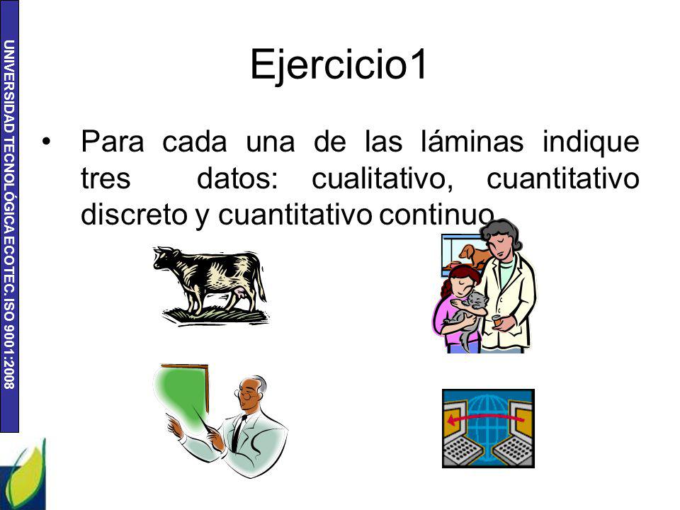 Ejercicio1 Para cada una de las láminas indique tres datos: cualitativo, cuantitativo discreto y cuantitativo continuo.