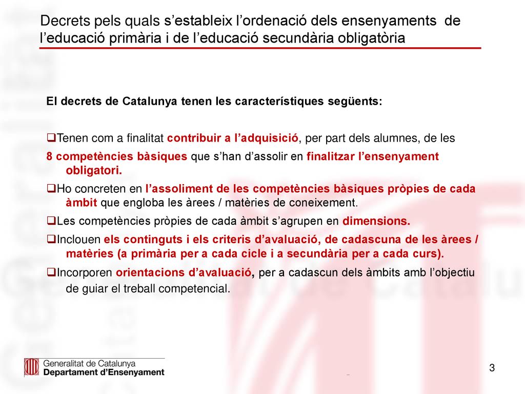 Decrets pels quals s’estableix l’ordenació dels ensenyaments de l’educació primària i de l’educació secundària obligatòria