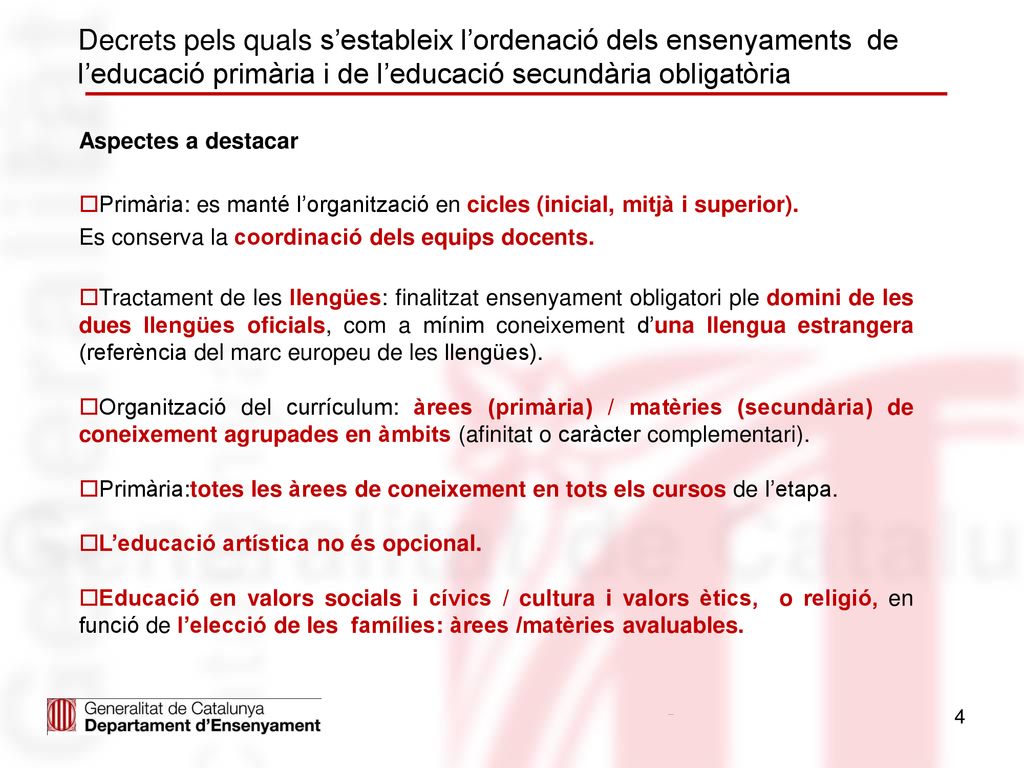 Decrets pels quals s’estableix l’ordenació dels ensenyaments de l’educació primària i de l’educació secundària obligatòria