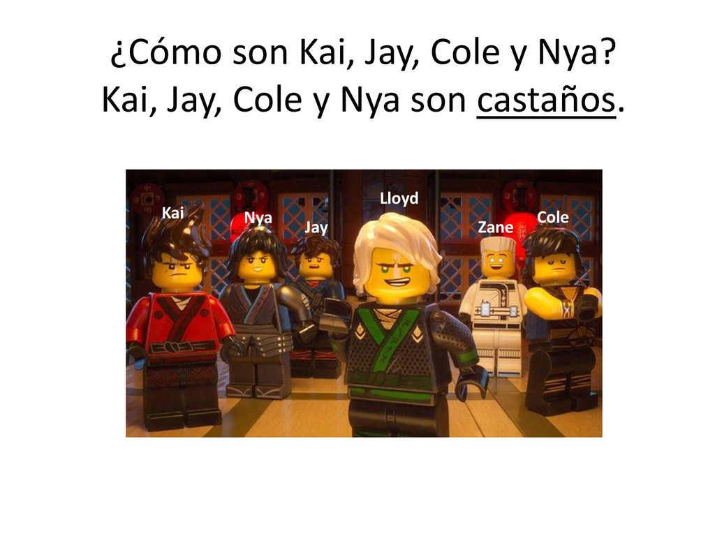¿Cómo son Kai, Jay, Cole y Nya Kai, Jay, Cole y Nya son castaños.