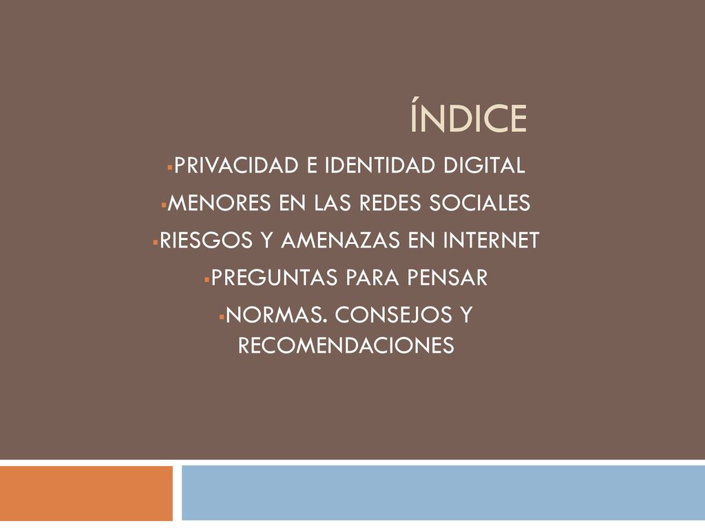 ÍNDICE PRIVACIDAD E IDENTIDAD DIGITAL MENORES EN LAS REDES SOCIALES
