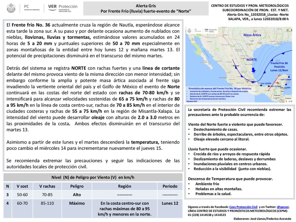 Alerta Gris Por Frente Frío (lluvia) fuerte-evento de Norte CENTRO DE ESTUDIOS Y PRON. METEOROLÓGICOS.