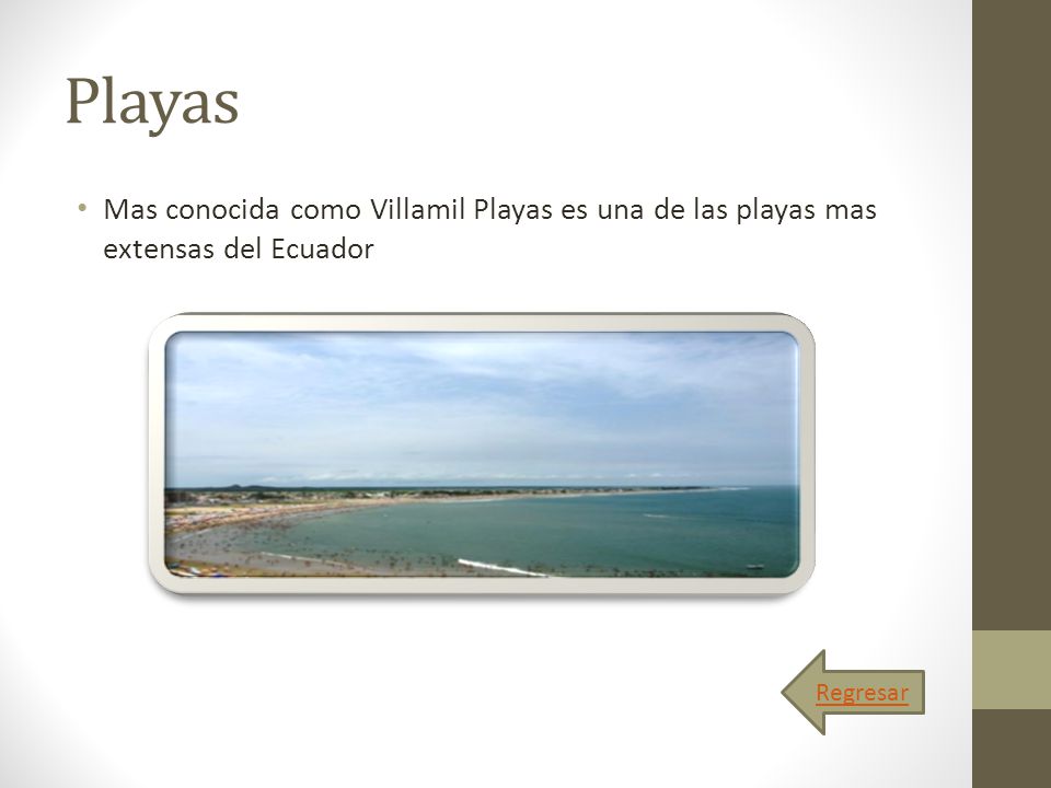 Playas Mas conocida como Villamil Playas es una de las playas mas extensas del Ecuador Regresar