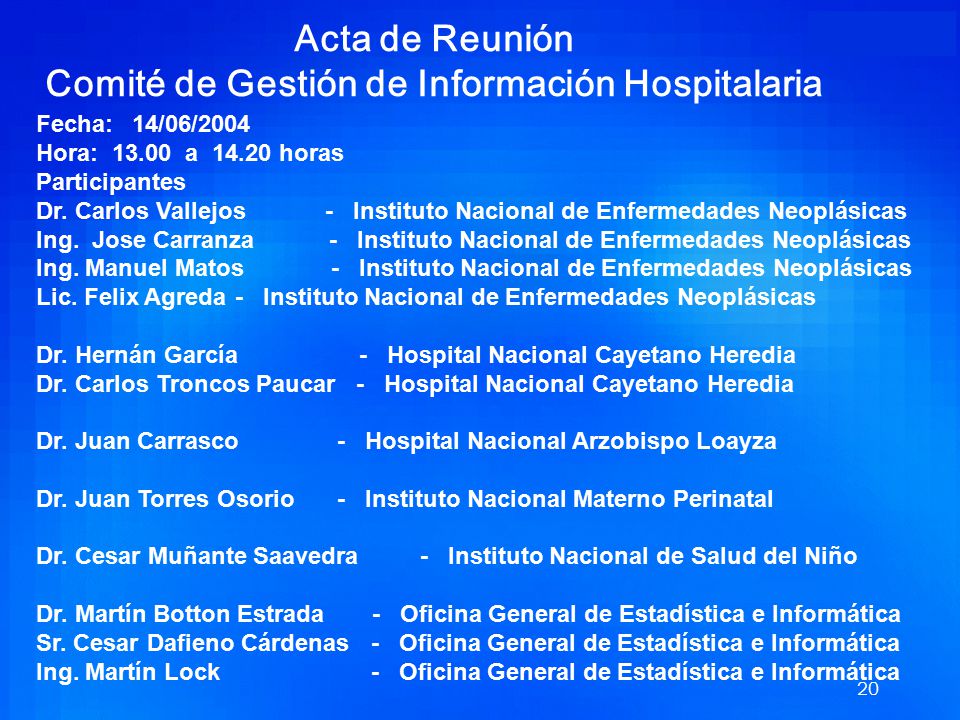 Acta de Reunión Comité de Gestión de Información Hospitalaria