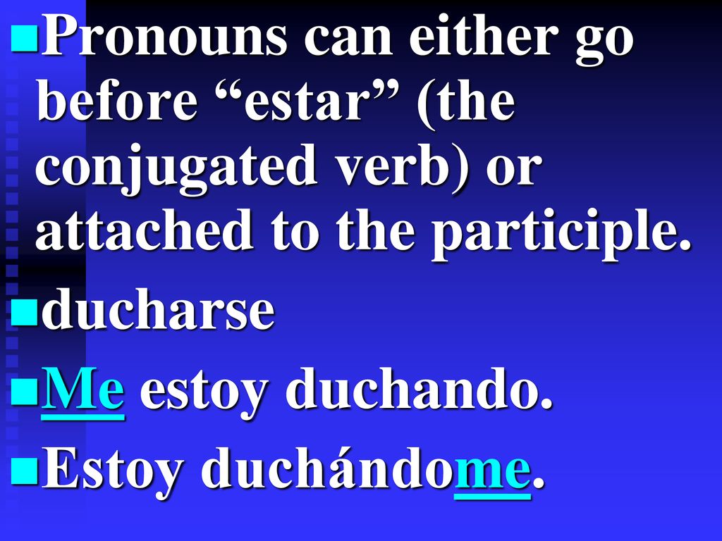 Pronouns can either go before estar (the conjugated verb) or attached to the participle.