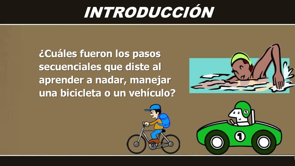 INTRODUCCIÓN ¿Cuáles fueron los pasos secuenciales que diste al aprender a nadar, manejar una bicicleta o un vehículo