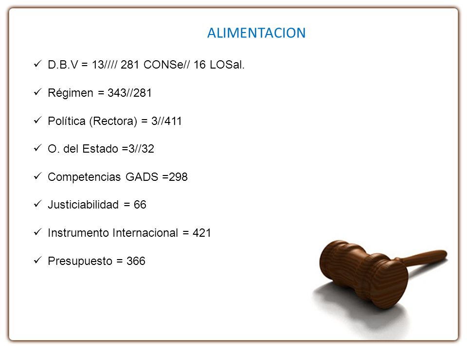 ALIMENTACION D.B.V = 13//// 281 CONSe// 16 LOSal. Régimen = 343//281