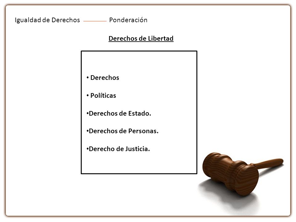 Igualdad de Derechos Ponderación. Derechos de Libertad. Derechos. Políticas. Derechos de Estado.