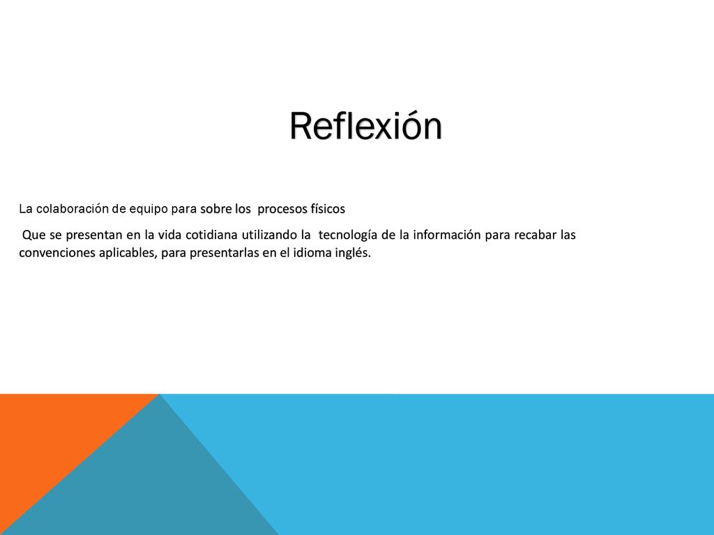 Reflexión La colaboración de equipo para sobre los procesos físicos.