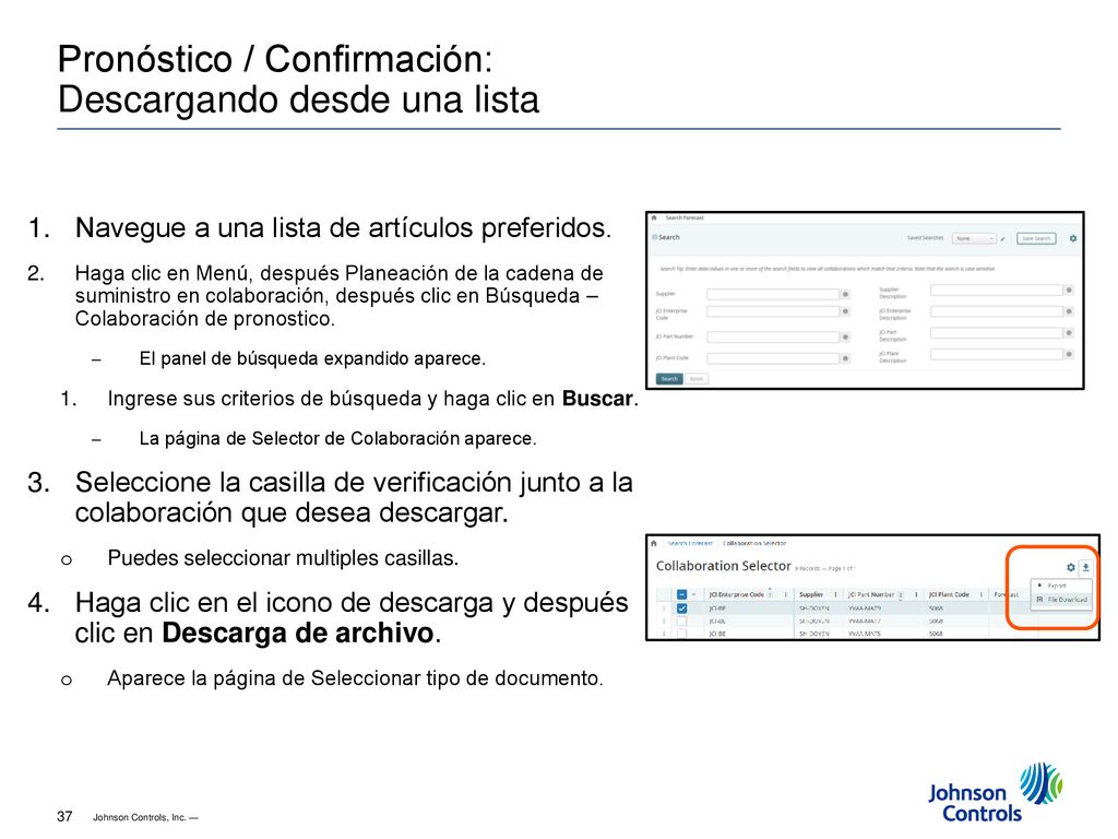 Pronóstico / Confirmación: Descargando desde una lista