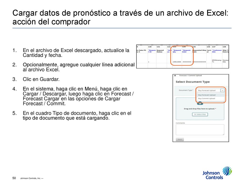 Cargar datos de pronóstico a través de un archivo de Excel: acción del comprador