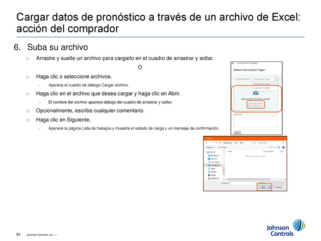 Cargar datos de pronóstico a través de un archivo de Excel: acción del comprador