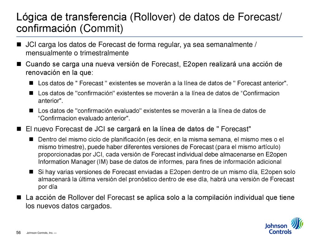 Lógica de transferencia (Rollover) de datos de Forecast/ confirmación (Commit)