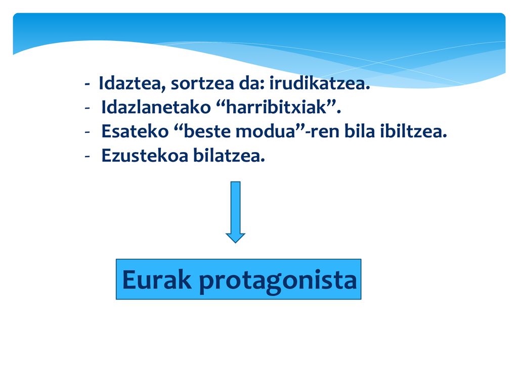 Eurak protagonista - Idaztea, sortzea da: irudikatzea.