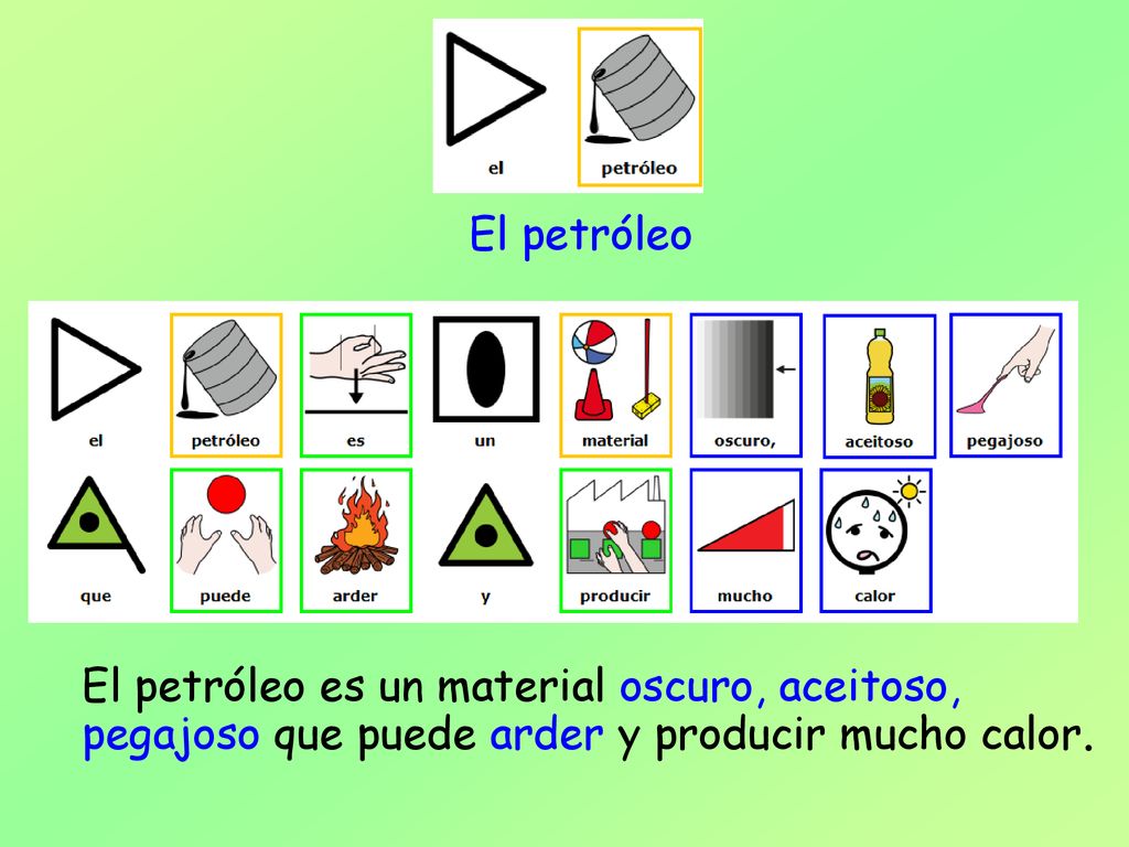 El petróleo El petróleo es un material oscuro, aceitoso, pegajoso que puede arder y producir mucho calor.