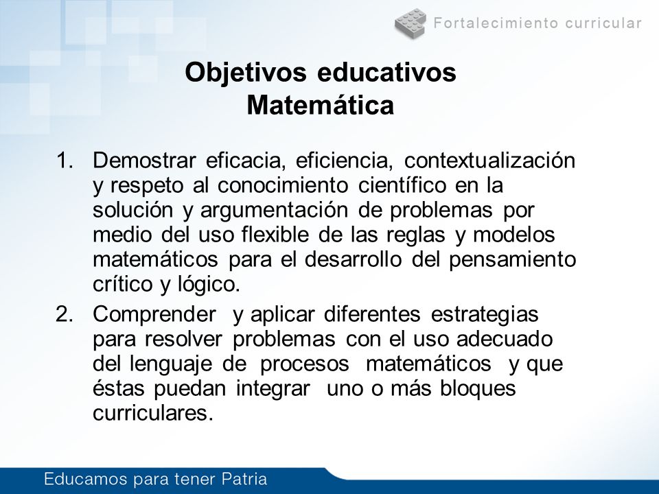 Objetivos educativos Matemática