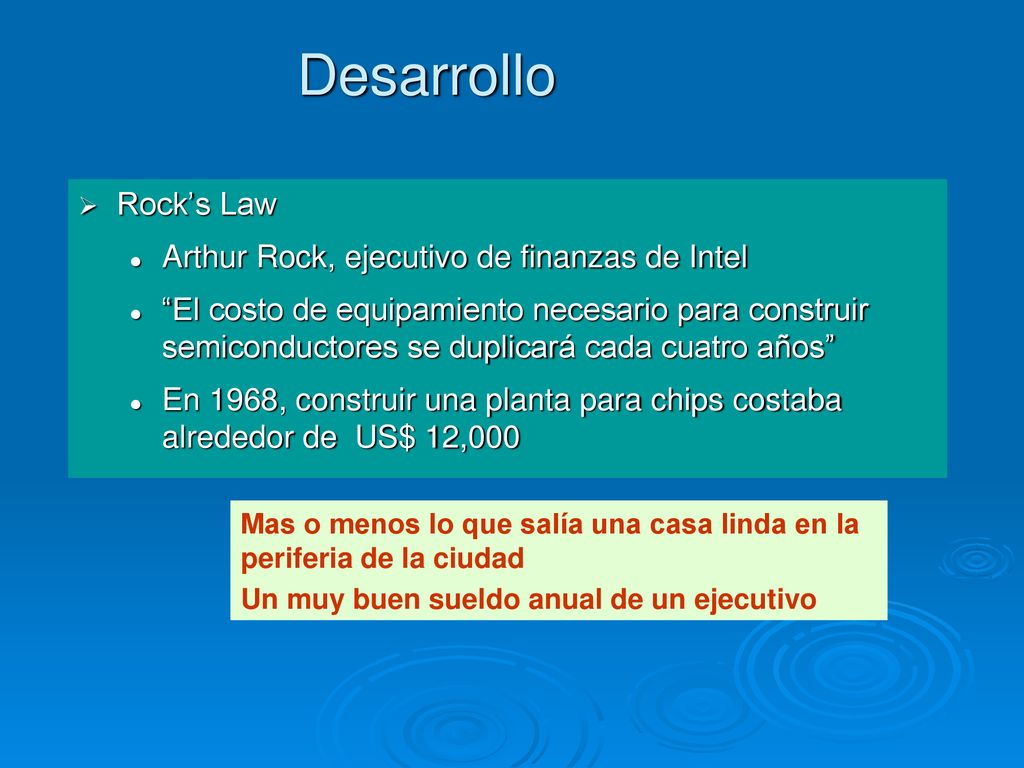 Desarrollo Rock’s Law Arthur Rock, ejecutivo de finanzas de Intel