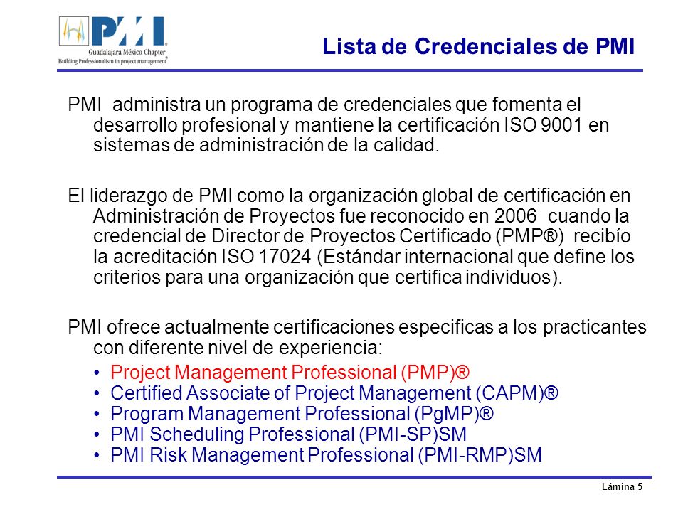 Lista de Credenciales de PMI