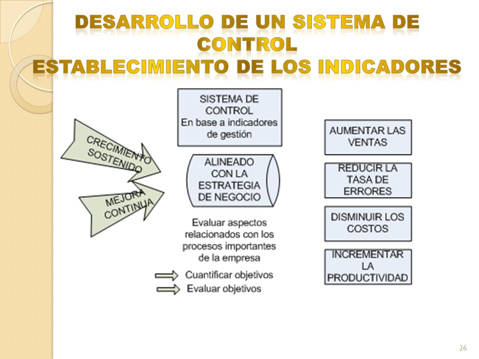 DESARROLLO DE UN SISTEMA DE CONTROL ESTABLECIMIENTO DE LOS INDICADORES