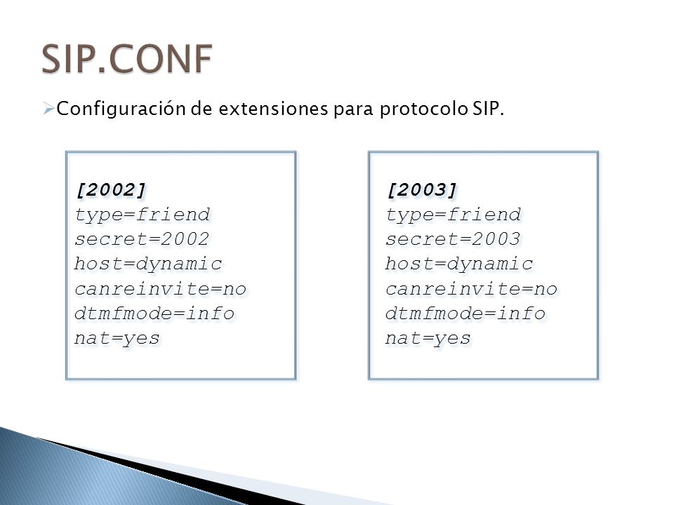 SIP.CONF [2002] type=friend secret=2002 host=dynamic canreinvite=no
