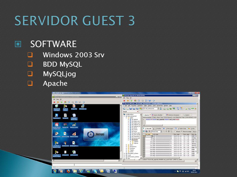 SERVIDOR GUEST 3 SOFTWARE Windows 2003 Srv BDD MySQL MySQLjog Apache