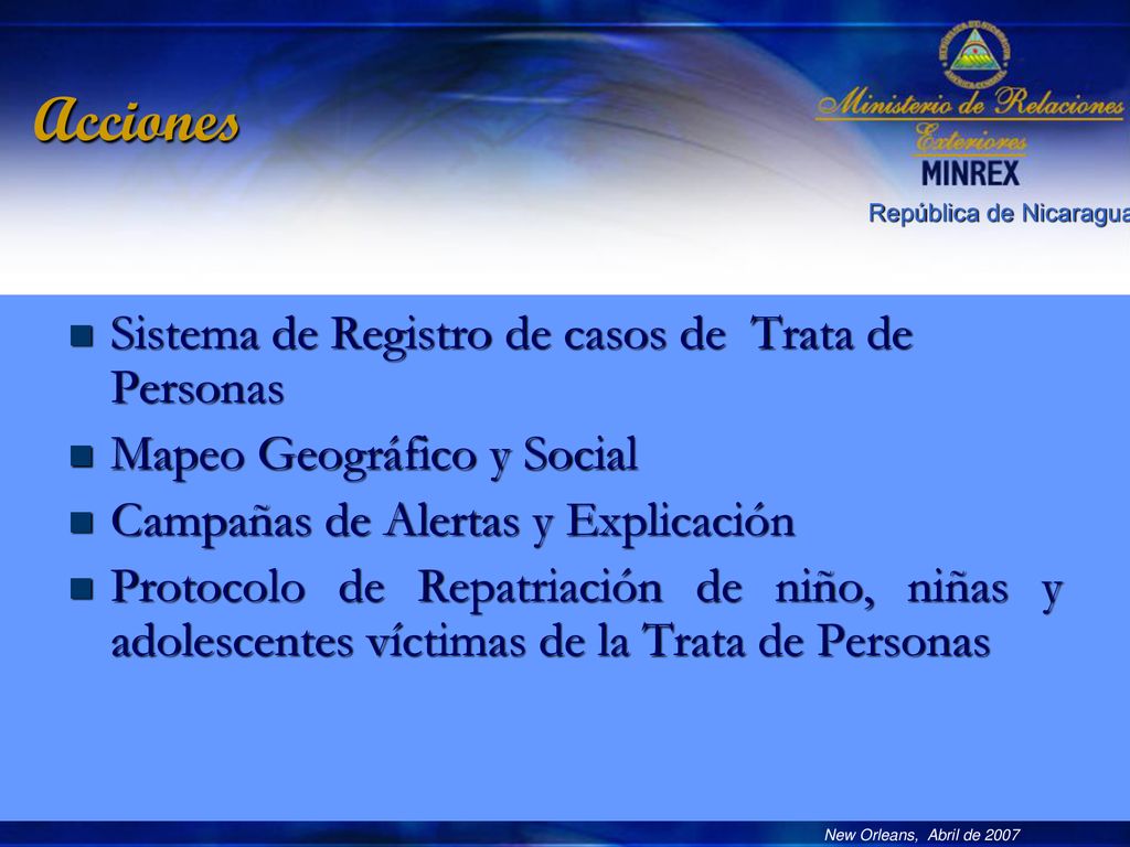 Acciones Sistema de Registro de casos de Trata de Personas