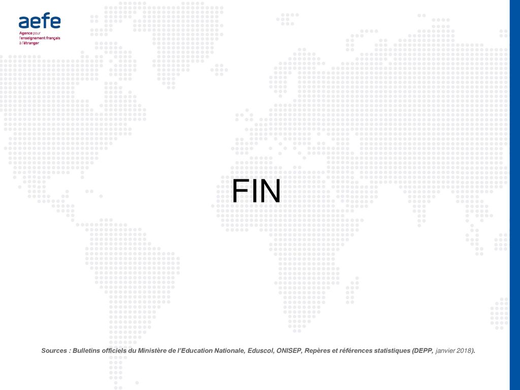 FIN Sources : Bulletins officiels du Ministère de l’Education Nationale, Eduscol, ONISEP, Repères et références statistiques (DEPP, janvier 2018).
