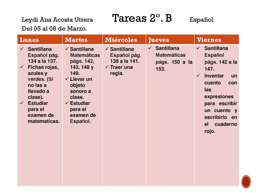 Leydi Ana Acosta Utrera Tareas 2º. B Español Del 05 al 08 de Marzo.