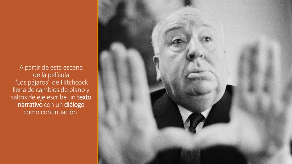 A partir de esta escena de la película Los pájaros de Hitchcock llena de cambios de plano y saltos de eje escribe un texto narrativo con un diálogo como continuación.