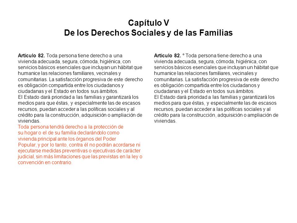 Capítulo V De los Derechos Sociales y de las Familias