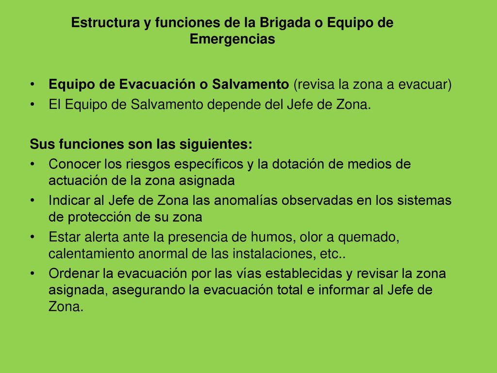 Estructura y funciones de la Brigada o Equipo de Emergencias