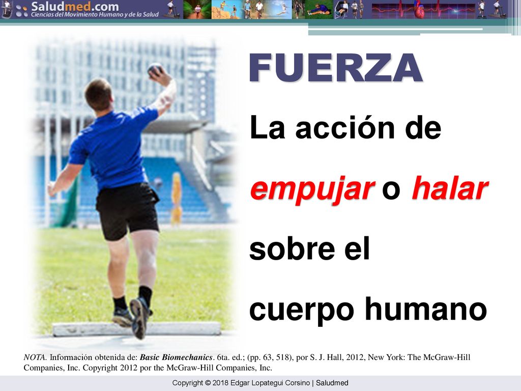 FUERZA La acción de empujar o halar sobre el cuerpo humano