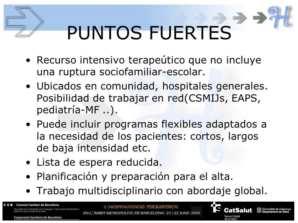 PUNTOS FUERTES Recurso intensivo terapeútico que no incluye una ruptura sociofamiliar-escolar.