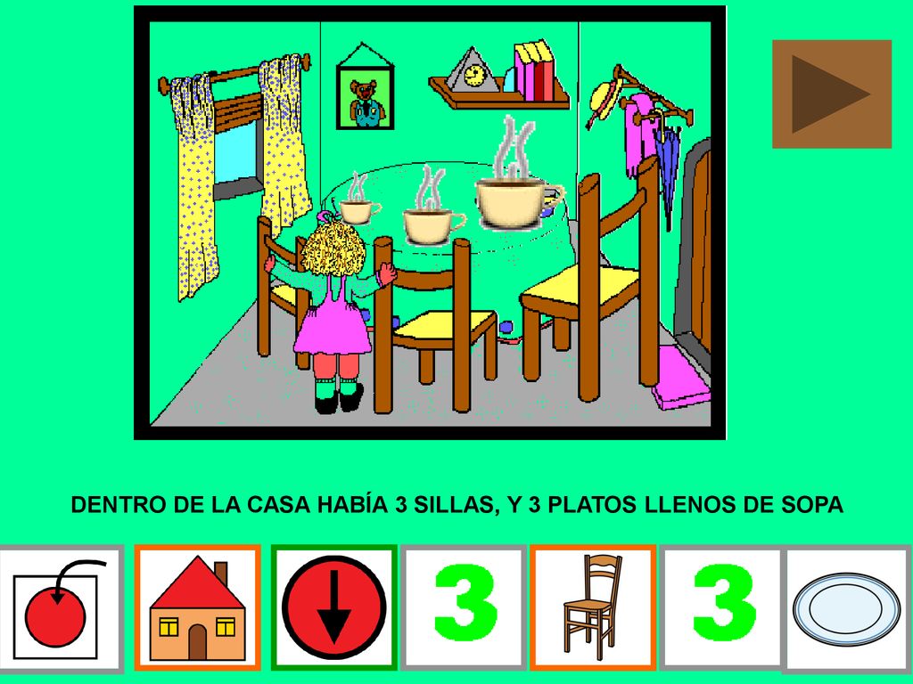 DENTRO DE LA CASA HABÍA 3 SILLAS, Y 3 PLATOS LLENOS DE SOPA