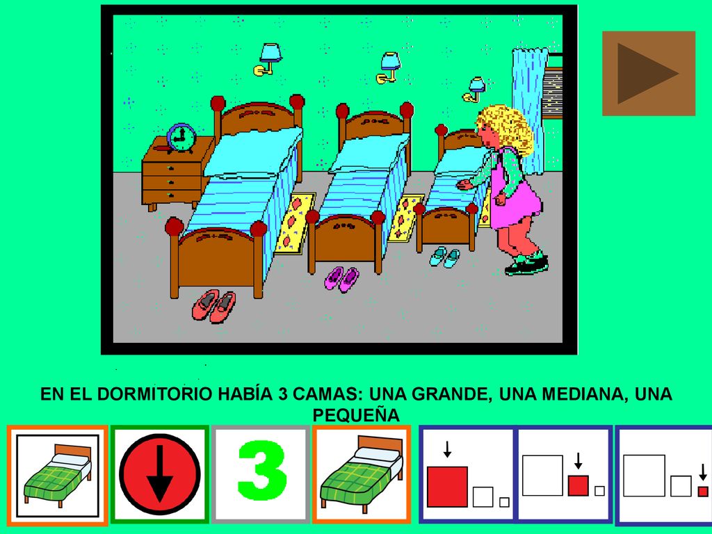 EN EL DORMITORIO HABÍA 3 CAMAS: UNA GRANDE, UNA MEDIANA, UNA PEQUEÑA