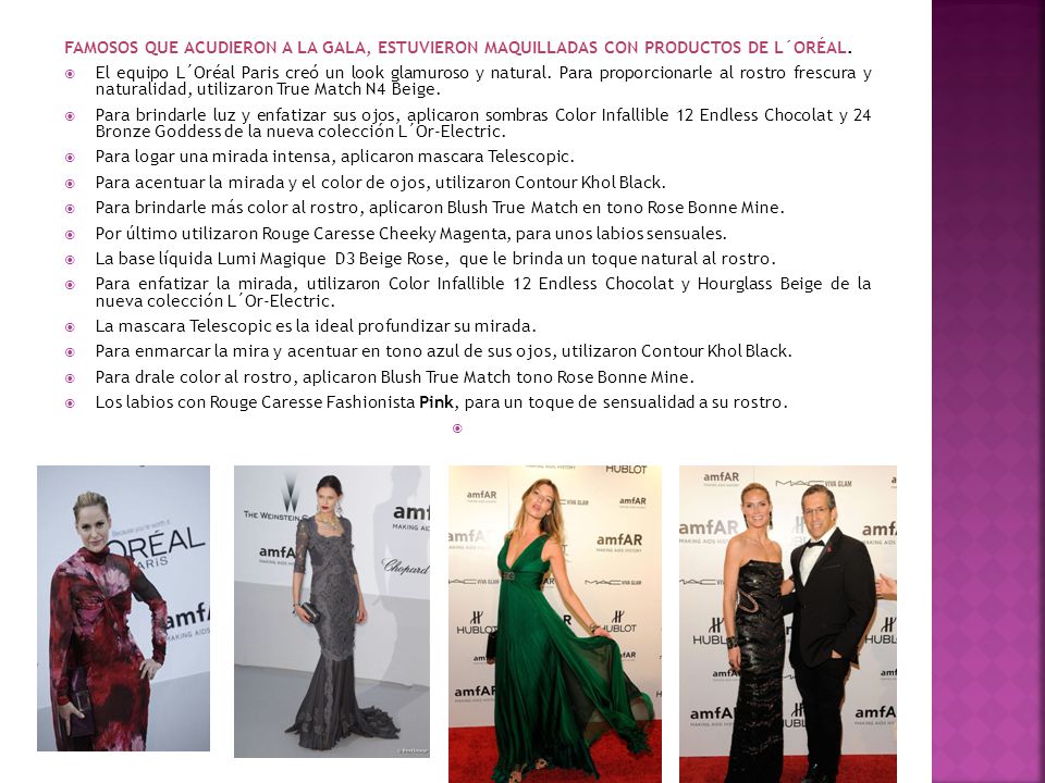 FAMOSOS QUE ACUDIERON A LA GALA, ESTUVIERON MAQUILLADAS CON PRODUCTOS DE L´ORÉAL.