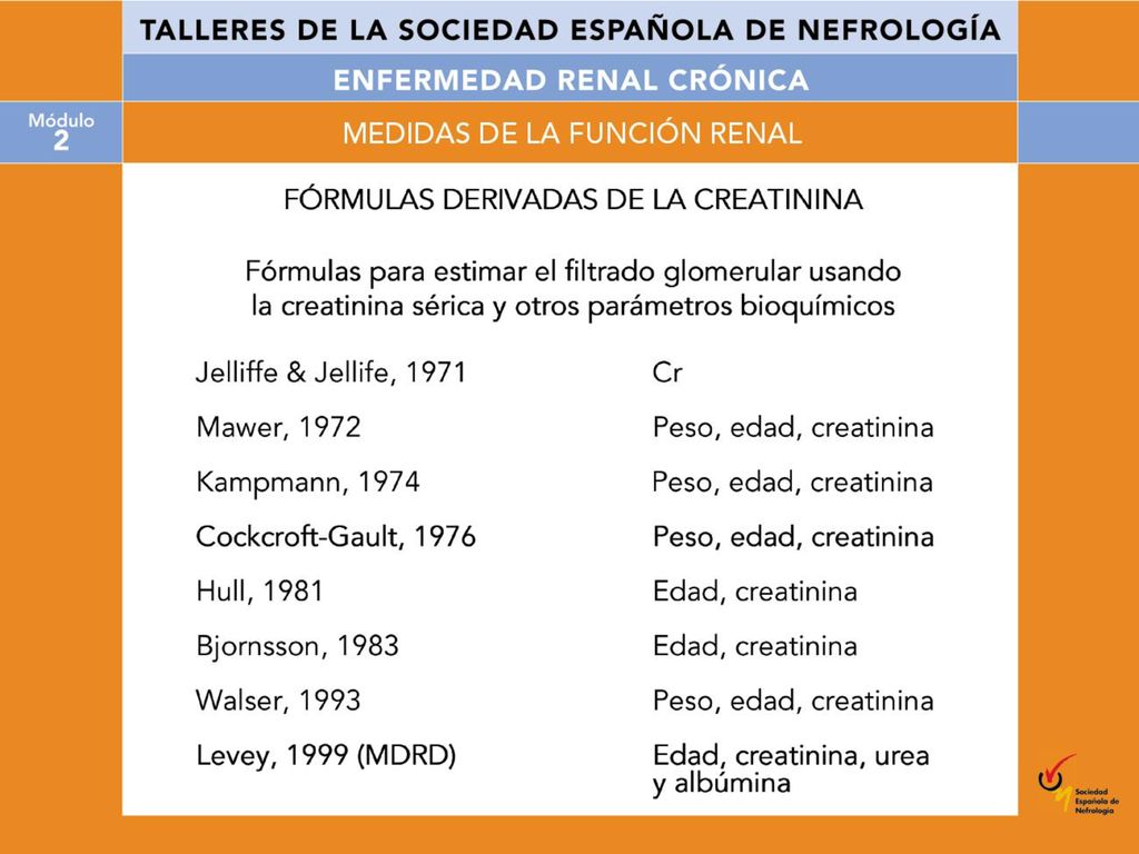 Si la producción y eliminación de creatinina son constantes, se puede estimar el FG de creatinina desde la creatinina sérica sin tener que recoger la orina de 24 horas y evitando así los problemas mencionados.