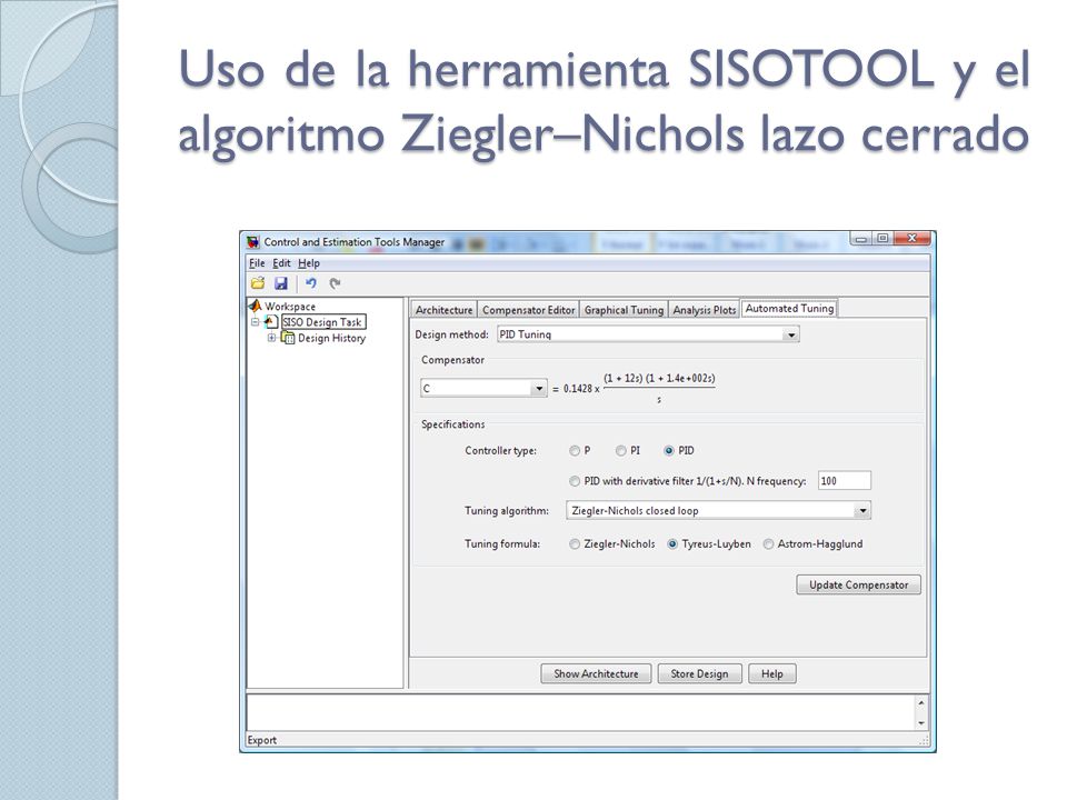 Uso de la herramienta SISOTOOL y el algoritmo Ziegler–Nichols lazo cerrado