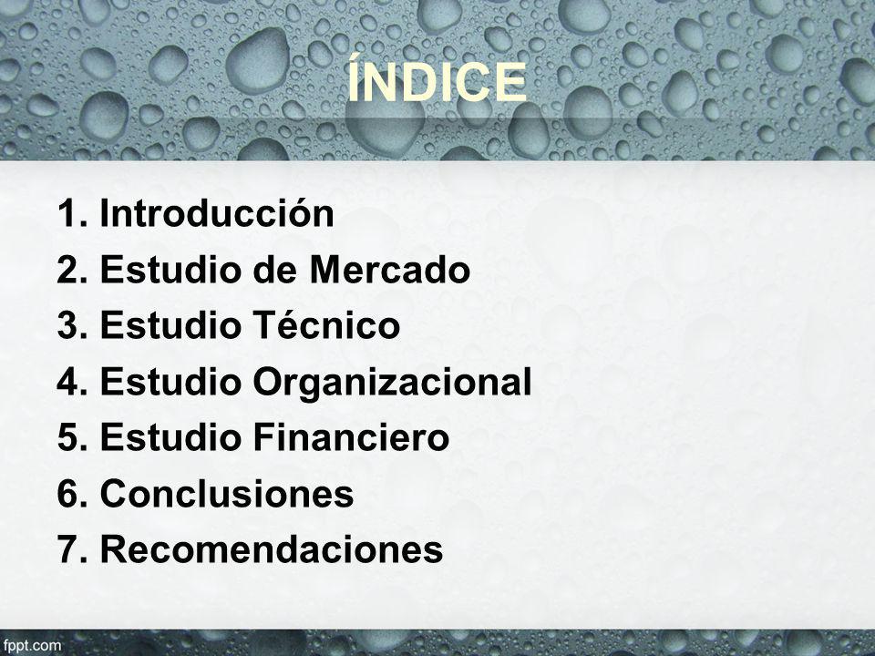 ÍNDICE 1. Introducción 2. Estudio de Mercado 3. Estudio Técnico