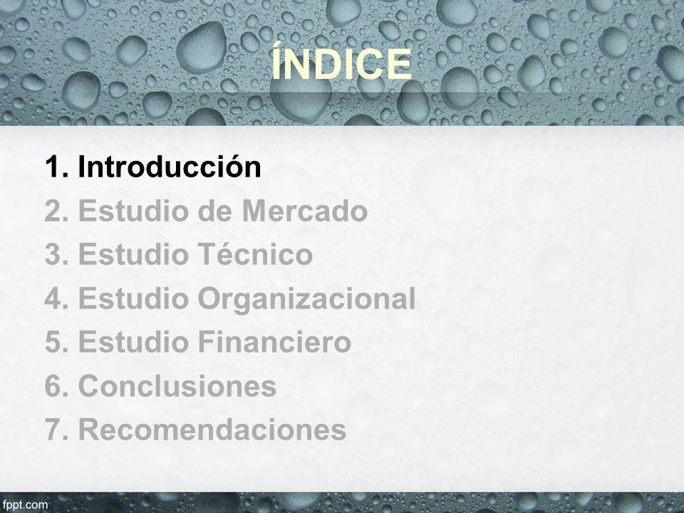 ÍNDICE 1. Introducción 2. Estudio de Mercado 3. Estudio Técnico